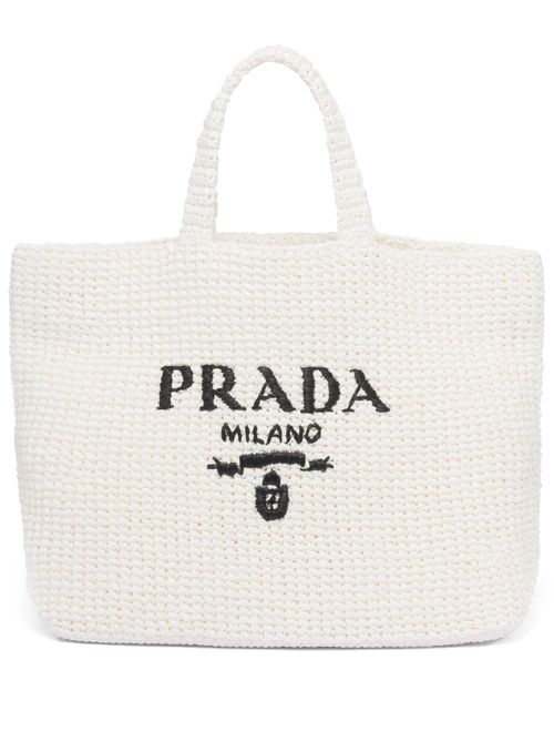 Prada triangle-logo Embroidered Bag - Neutrals