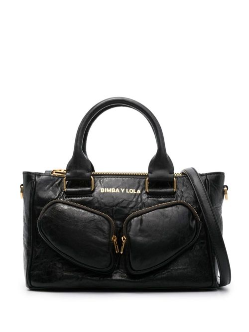 Bimba Y Lola Medium Bowling Leather Tote Bag in Black