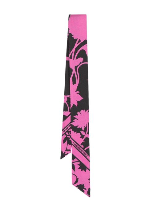 Versace Floral Silhouette-Print Silk Foulard - Purple