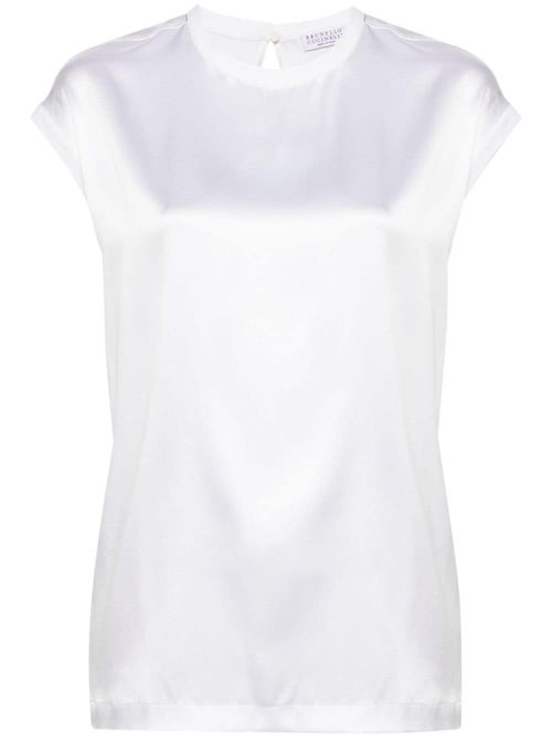 Stretch-silk satin tank top in white - Brunello Cucinelli