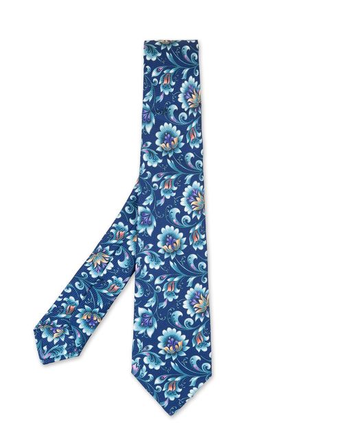 Kiton Blue Tie With Floral...