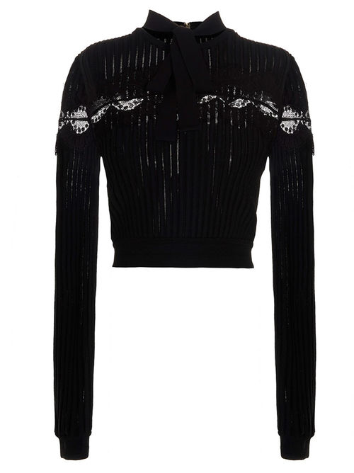 Elie Saab Bow Lace Sweater Top