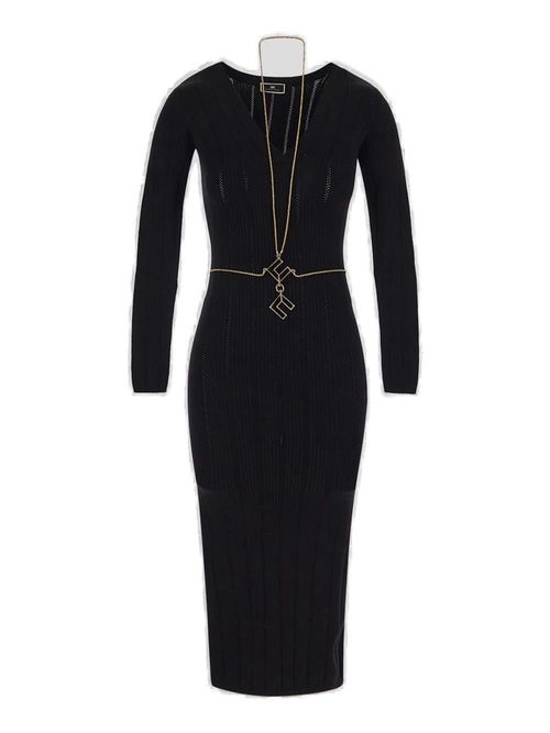 Chain-Embellished V-Neck Midi...