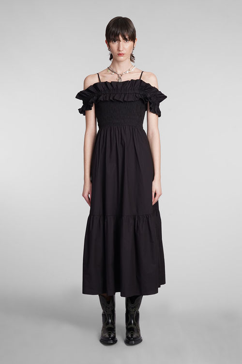 Ganni Dress In Black Cotton