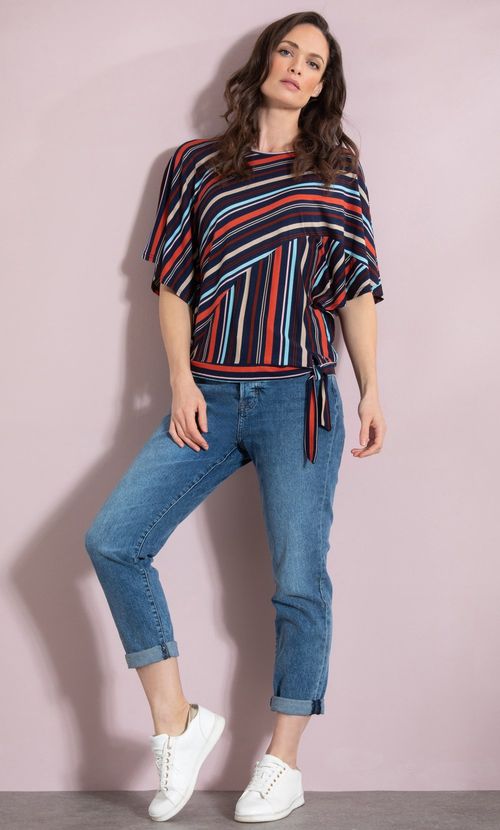 Striped Tie Hem Jersey Top -...