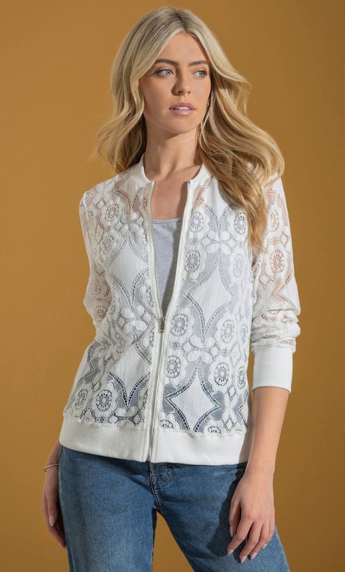 Lace Bomber Jacket - WHITE -...