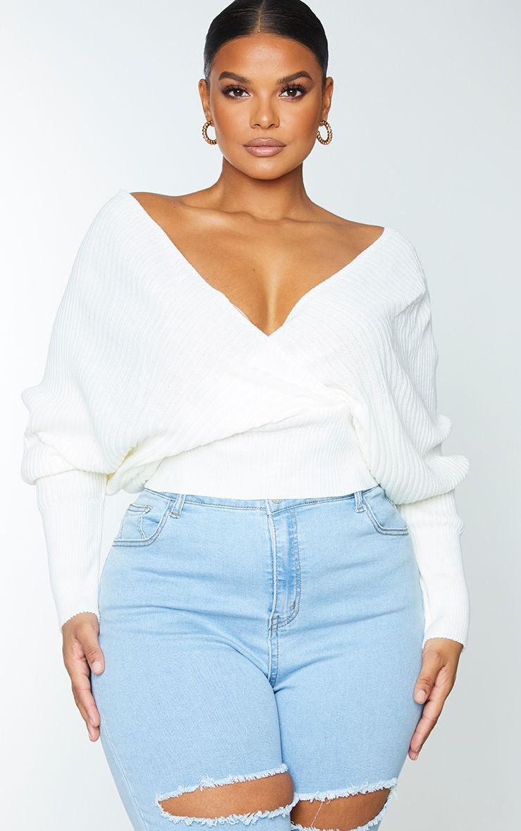 Plus Ivory Wrap Off The Shoulder Jumper White 21.00 Grazia