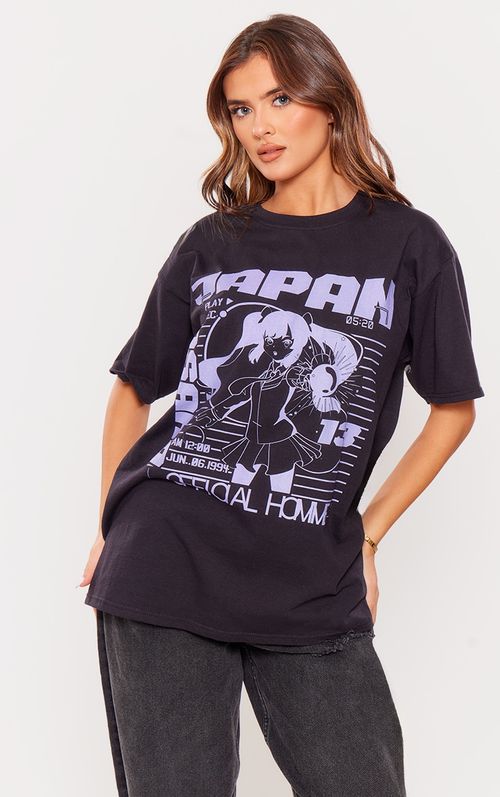 Black Japan Print T Shirt,...