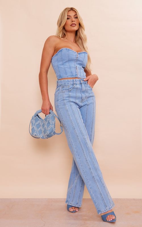 Acid Blue Wash Seam Detail Denim Corset Top