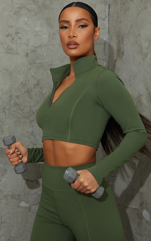 Khaki Sculpt Half Zip Top, Green, £13.75