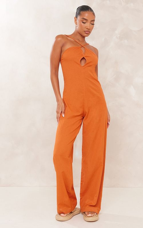 Plus Rust Plisse Cross Front Jumpsuit, Orange, £30.00