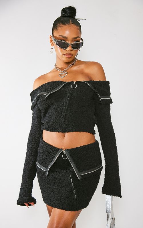 Black Fluffy Knit Fold Over...