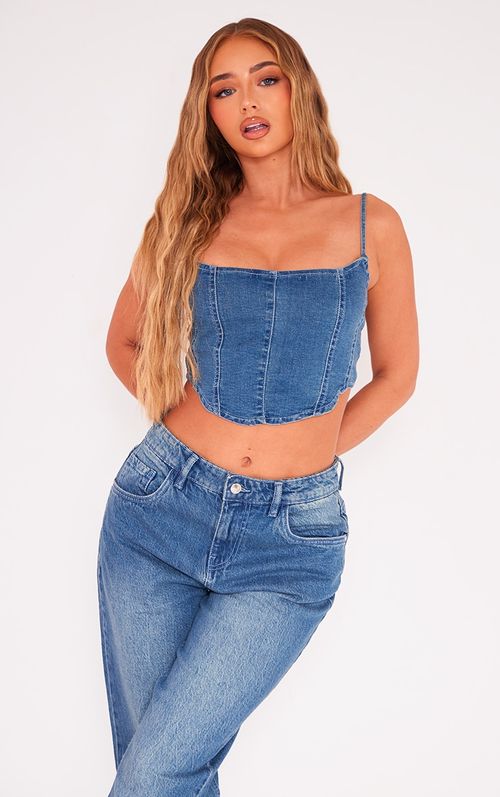 Denim Corset Top - Mid Blue