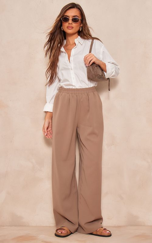 Taupe Woven Elasticated Waist...