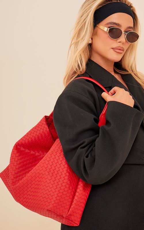 Cherry Red Slouchy Weave Tote...