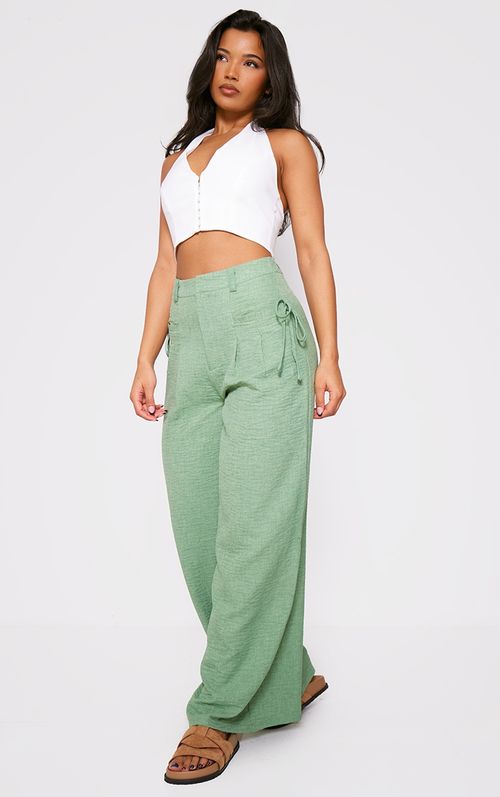 Sage Linen Look High Waist...