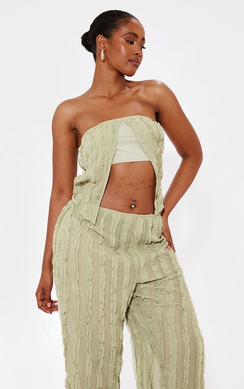 Forest Green Contrast Stitch Bandeau Crop Top