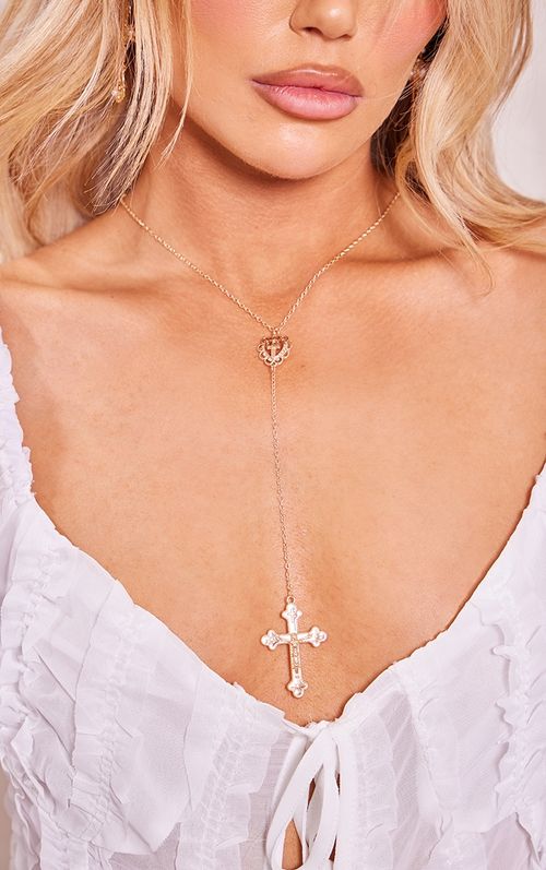 Gold Heart Cross Necklace,...
