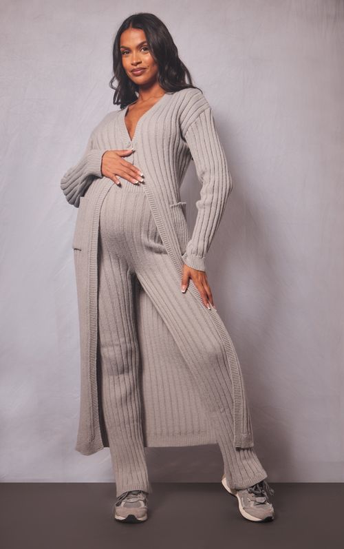 Maternity Grey Marl Rib Flared Leggings