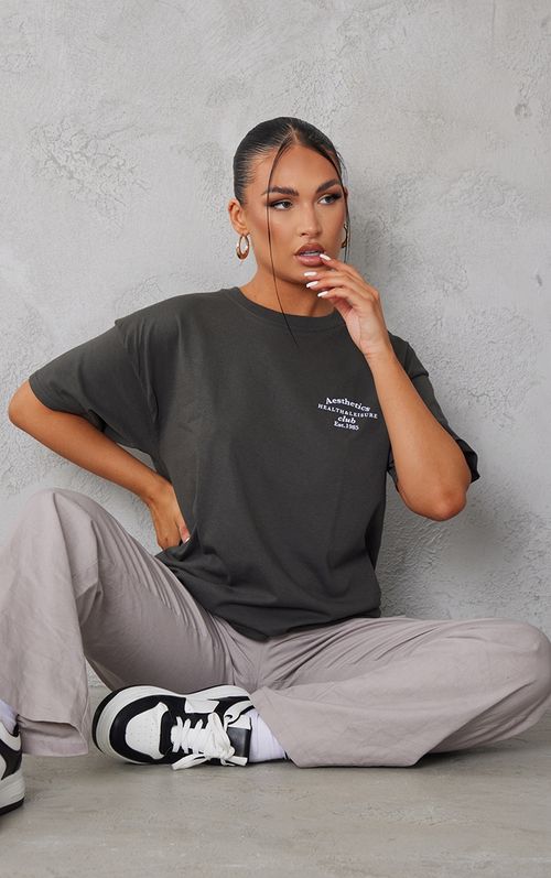 Grey Marl Atlanta State Print Oversized T Shirt