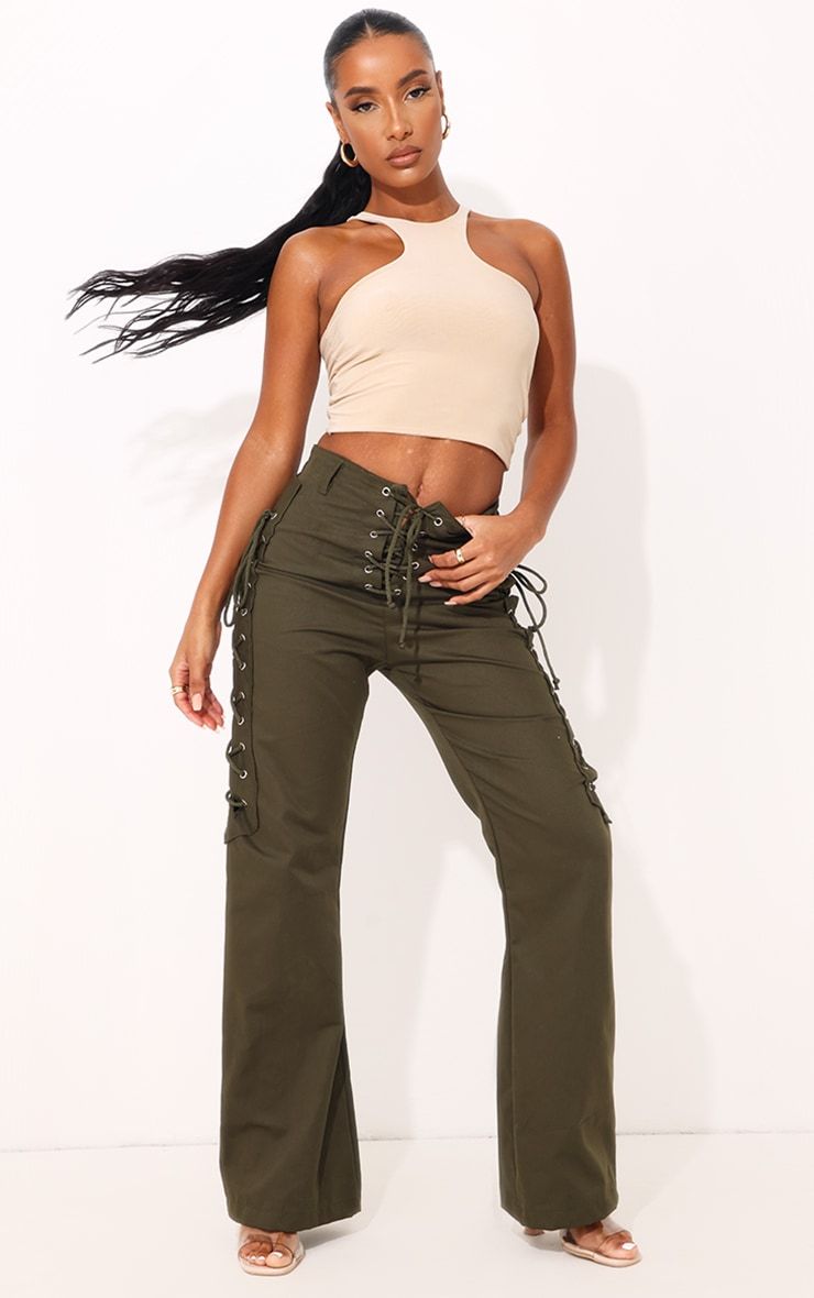 Vegan Leather Lace Up Trousers  Green  Manière De Voir USA