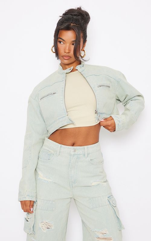 Ice Blue Vintage Wash Biker...