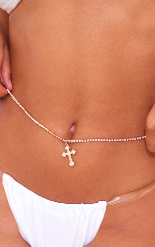 Gold Diamante Cross Belly...