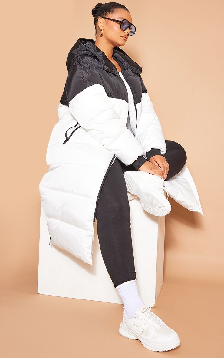 Black maxi contrast hooded puffer sales