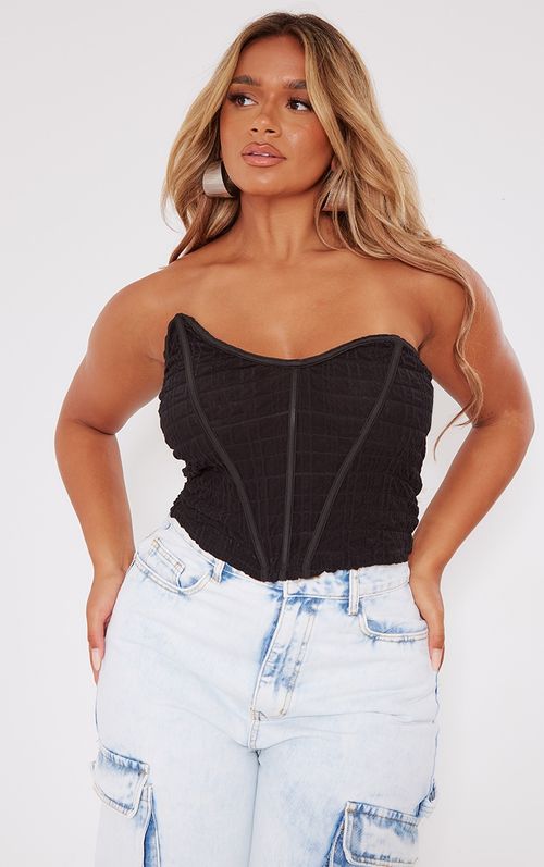 Shape Black Sheer Ring Strappy Bardot Crop Top