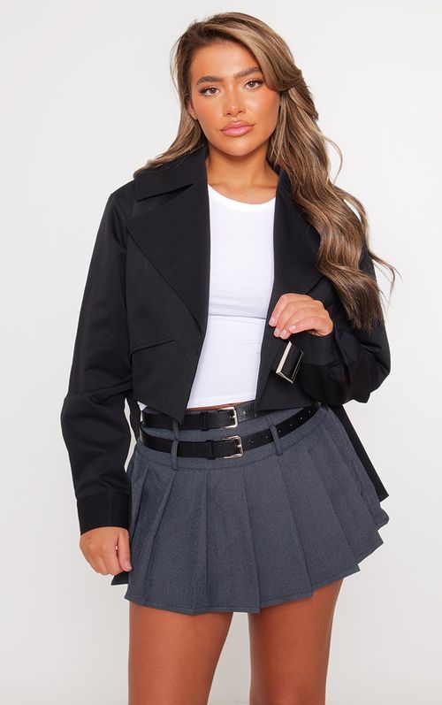 Black Cropped Trench Belted...