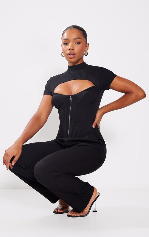 Black Cut Out Corset Zip...