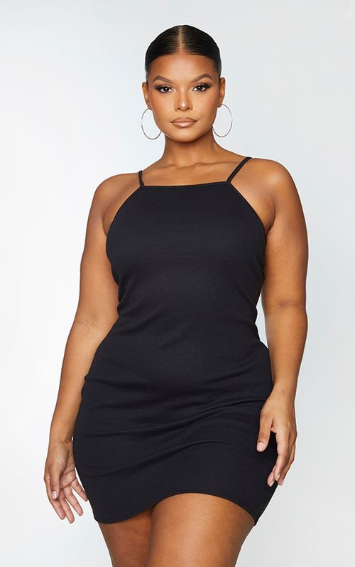 Black Structured Contour Rib Bodycon Dress