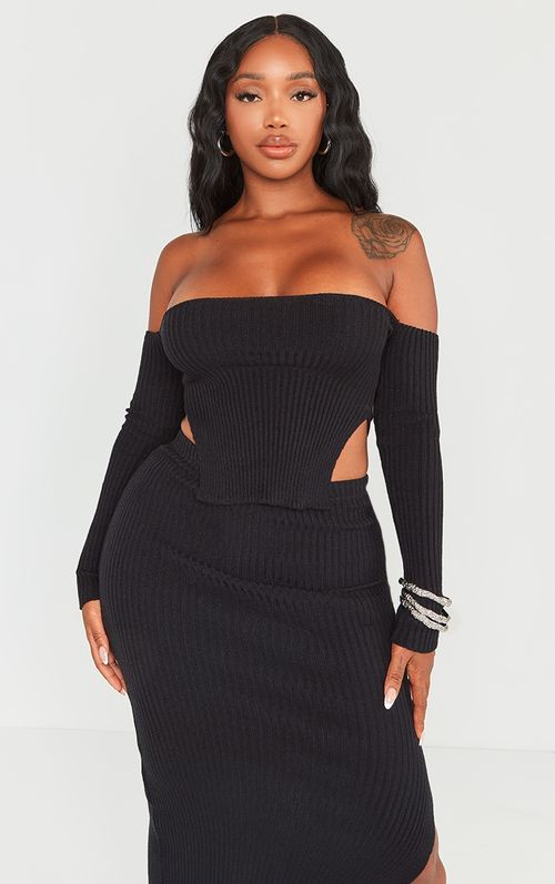 Shape Mocha Knit Tie Side High Neck Crop Top