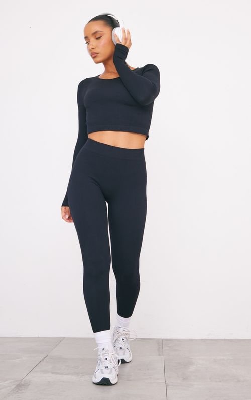 Black Structured Contour Ribbed Leggings, Black, £15.00