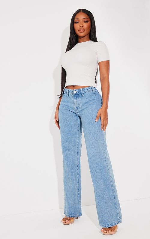 WIDE LEG CARGO JEANS - Light blue