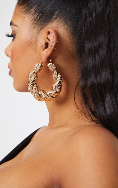 Gold Creole Large Hoop Earrings, Yellow