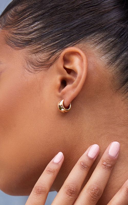 Gold Huggie Hoop Earrings,...