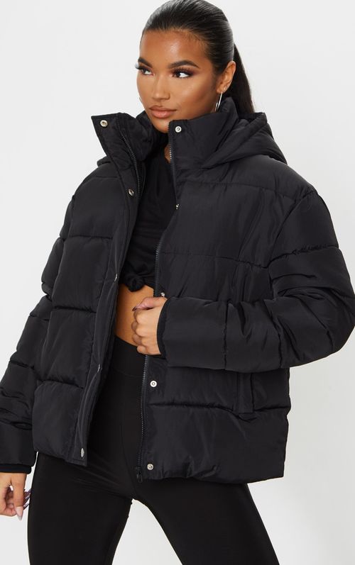 Black Hooded Puffer Jacket,...