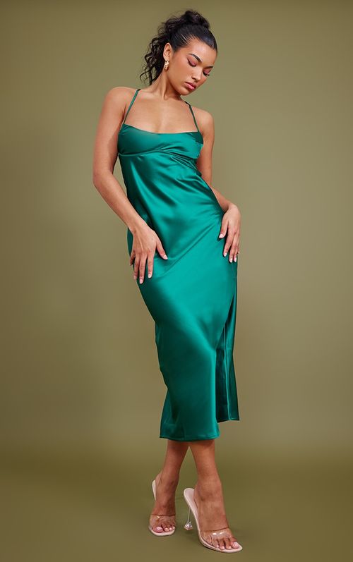 Emerald Green Criss Cross Back Frill Hem Bodycon Dress