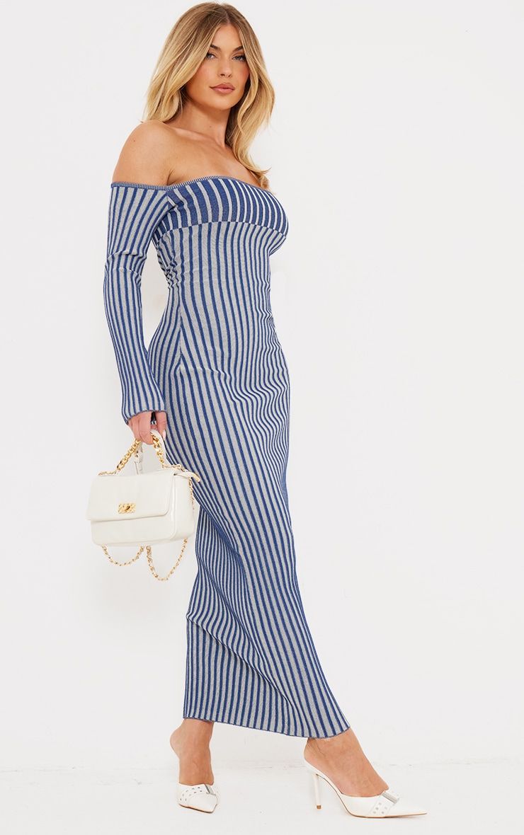 Navy bardot fold detail extreme split maxi dress online