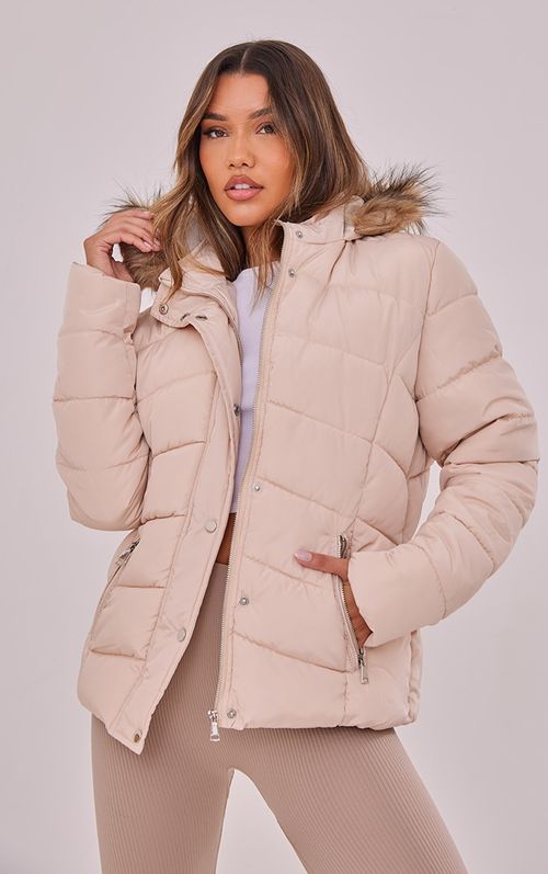 Stone Quilted Mara Faux Fur...