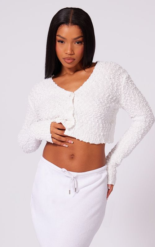 White Bobble Knit Crop...