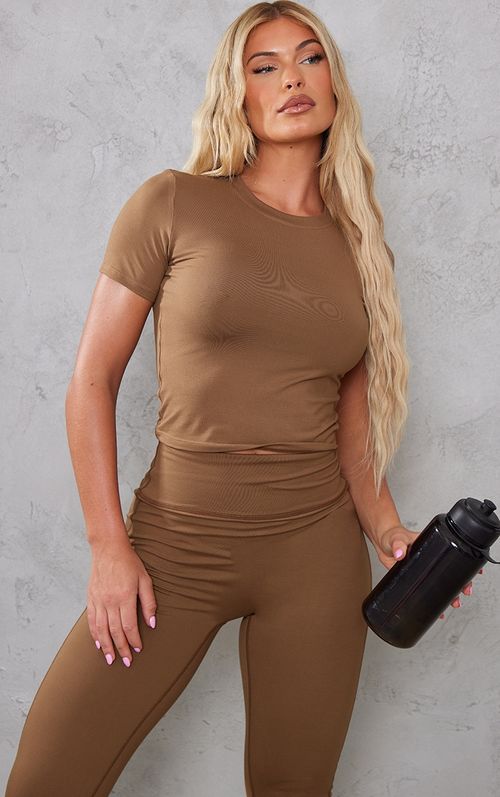 Caramel Sculpt Short Sleeve Gym Top, Caramel, £19.00