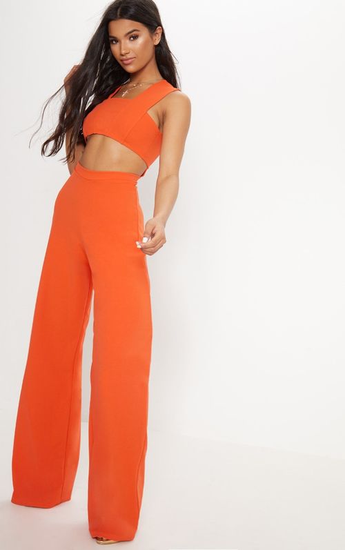 Plus Rust Plisse Cross Front Jumpsuit