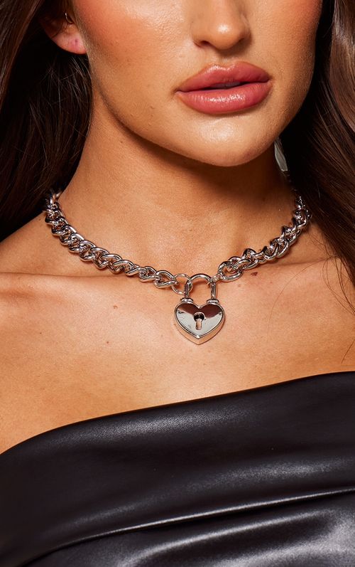 Silver Chain Lock Heart...