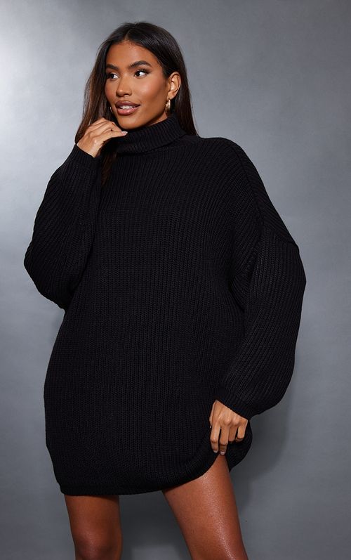 Black Longer Line Roll Neck Jumper