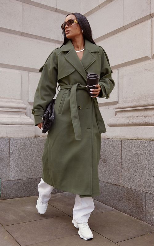 Khaki Wool Look Oversized...