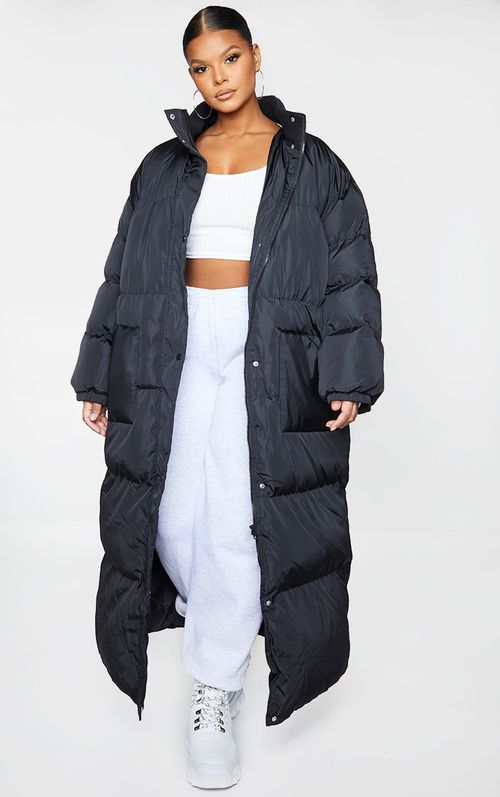 Plus Black Maxi Puffer Coat,...