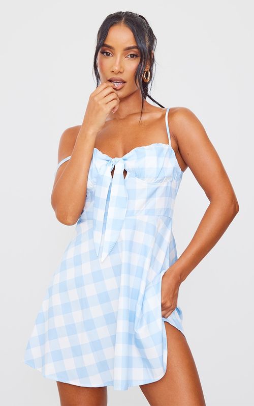 Blue Gingham Tie Bust Shift...