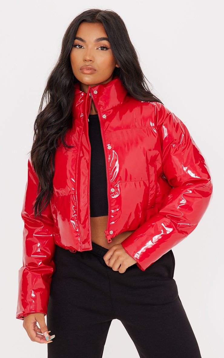 cropped vinyl puffer